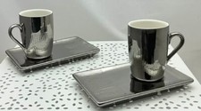 Maison du Monde lot 2 tasses à café céramique argentée avec grandes sous-tasses