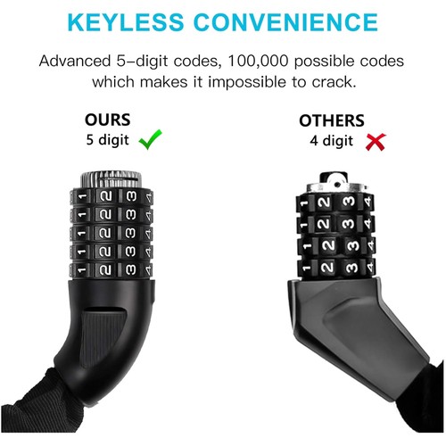 Secure digit bike chain - 5-digit, lock