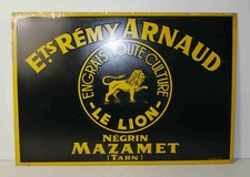 Plaque publicitaire en métal « Ets Rémy Arnaud - engrais le lion » Sérigraphiée