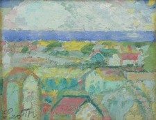 Leo Thellefsen, peintre danois. Huile à bord. Titre : « Temps brumeux en...