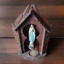 Ancien potale en bois avec la vierge Marie en plâtre 