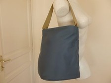  SAC SEAU TOILE DEPERLANTE BLEU PETROLE ANSE CUIR MASTIC  PORTE EPAULE 