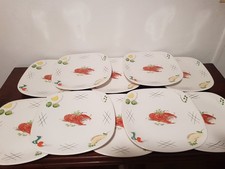 10  Assiettes Carrées décor Crustacé Faïence de LONGCHAMP