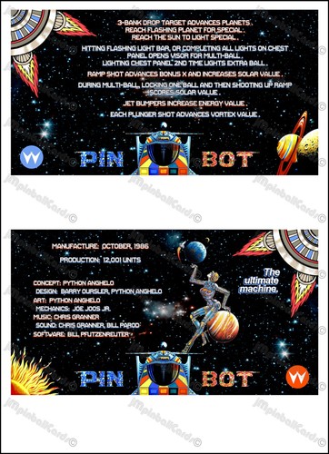 Williams pinbot 1986 cartes - pinbot,