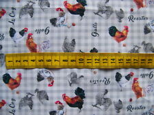 COUPON DE TISSU  POULES COQ FOND CARREAUX GRIS PERLE  - TIS 123