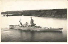 Carte Photo - Cuirassé Le Dunkerque près des côtes - 1938 - Cachet du Cuira