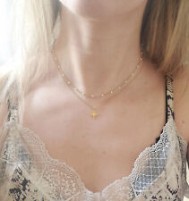 Collier multi rang étoile et perles résine acier inoxydable or fait main