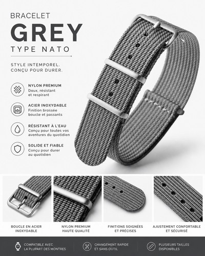 Bracelet montre nato - gris, grey