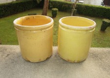2 anciens pot à confiture savoyard en terre vernissée jaune style Sispa Hertz.