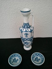 CRUCHE ET 2 BOLS COUPELLES EMAIL CRAQUELE OISEAUX ET FLEURS DE LYS BENLLOCH