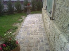Pave grès multiformat beige sol terrasse jardin materiau ancien TBE