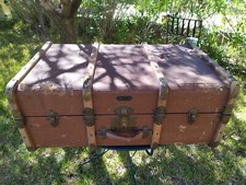 ANCIENNE MALLE VALISE COFFRE BOIS - EXPRESS VOYAGE - PARIS - Antiquité vintage