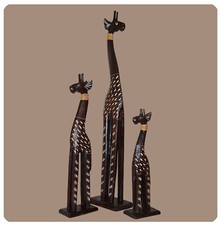 Simandra 3er Set Déco Girafe Bois Figurine Africain Sculpture Afrique