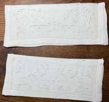 BRODERIE ANCIENNE - ART DE LA TABLE 2 pochettes porte-serviette - lin broderie
