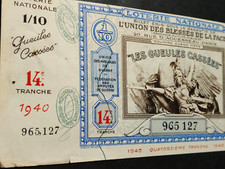 Avec souche".LES GUEULES CASSEES 1940."n°965,127."Loterie Nationale."14èmTr 1940