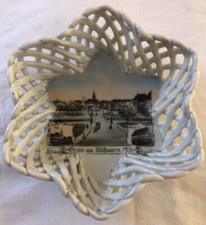 PETIT VIDE POCHE PORCELAINE TRESSÉE SOUVENIR MULHOUSE GRUSS AUS MÜLHAUSEN 