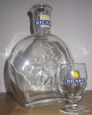 Grande carafe RICARD type soleil 100cl + petit verre à momie RICARD