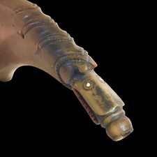 18e Siècle Poire a poudre -Powder flask, Corne Vache Sculptée Dragon chasse