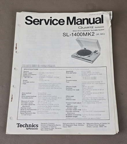 Technics turntable 1400mk2 - turntable, sl-1400mk2