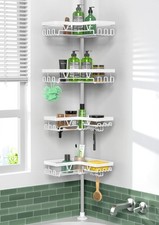 Étagère de Douche 4 Étages Blanc Brillant - Support Télescopique 63.5-290 cm San