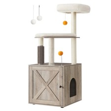 Arbre à chat avec maison de toilettes tour de jeu moderne 2-en-1 niche pour cha