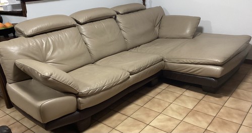 Canapé cuir beige méridienne - canapé,