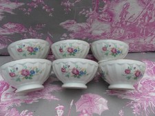 6 BOLS porcelaine de l'ecureuil limoges  ROSES anciennes côtelé 12cmX6cm BOWL
