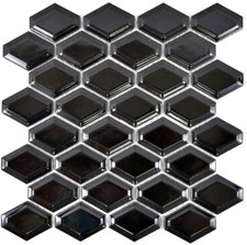 Mosaïque métro carreau céramique diamant noir brillant 13MD-0301_f | 10 plaques