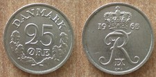 Denmark 25 Ore 1965 Danemark Europe Coin Free Shipping Worldwide