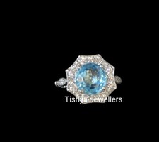 2Ct Bleu Simulé Aigue-Marine Ancien Fiançailles Bague 14K Plaqué or Blanc