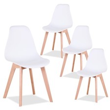 Lot de 4 Chaises Style Scandinaves Chaise en ABS Pieds en bois Cuisine Blanc