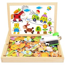 Puzzles en Bois Magnétique 100+ Pièces Jigsaw avec Tableau Noir de Chevalet à...