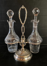 Serviteur Vinaigrier Huilier Cristal Gravé Métal Argenté Ancien RM 8 style L XVI