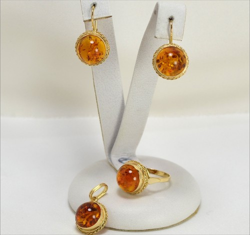 Parure cabochon ambre - parure, kt