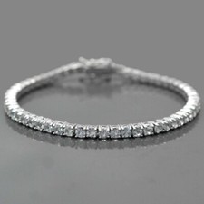 Beau Naturel Blanc Topaze Rond Gemme 925 Argent Sterling Tennis Bracelet