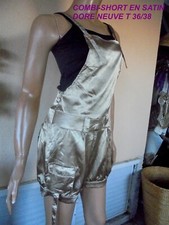 COMBI-SHORT EN SATIN DOREE  35 % SOIE + TOP NOIR  T 36/38 /40  NEUVE