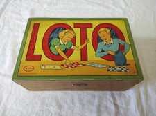Ancien Jeu de Loto M.F.R  Boîte en bois avec 24 Cartons + 90 Pions en bois