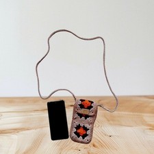 Pochette bandoulière téléphone smartphone beige marron orange 100%coton Neuf...