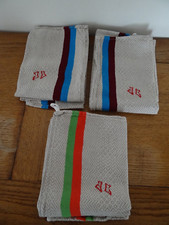 3 Anciens Torchons Métis Coton Lin Monogramme vers 1950 Rayures Couleur 50x70 3
