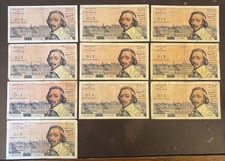 Liasse de 10 billets Richelieu 10 NF 1959-1962 Etat B à TTB