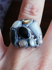 Bague ancienne argent Massif Silver 925 nacre Créateur 