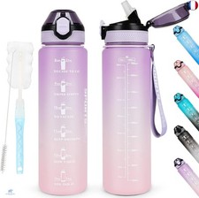 AOHAN Bouteille d'eau de 1 L sans BPA avec paille, passe au lave-vaisselle,