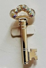 BIJOU VINTAGE BROCHE CLÉS CLÉ CLEF KEY CRISTAL AURORES BORÉALES MÉTAL DORÉ / F3