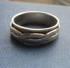 Argent Sterling Celtique Tissage Bague Style C.1970s - Centre Tours - Taille