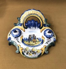 ancien grand encrier double en faience signé HR QUIMPER 25 cm Céramique HENRIOT