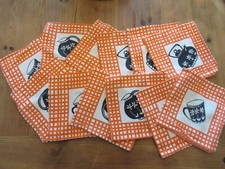 Lot 12 serviette de table vintage années 70 orange blanc motif cuisine 41 cm