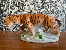 VINTAGE LAMPE VEILLEUSE-TIGRE-PORCELAINE-GERMANY-DESIGN 30-50-DLG GOEBEL-ELKA