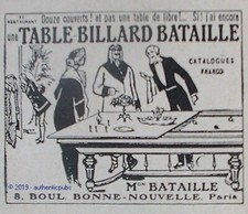 PUBLICITE BATAILLE TABLE BILLARD 12 COUVERTS JEU DE 1914 FRENCH AD PUB RARE