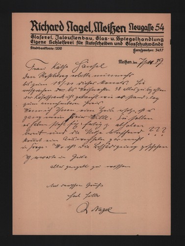 Meissen letter 1939 - meissen,, richard