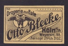 Ancienne   étiquette  Allumettes  Allemagne  BN183891 Droguerie Hibou Chouette